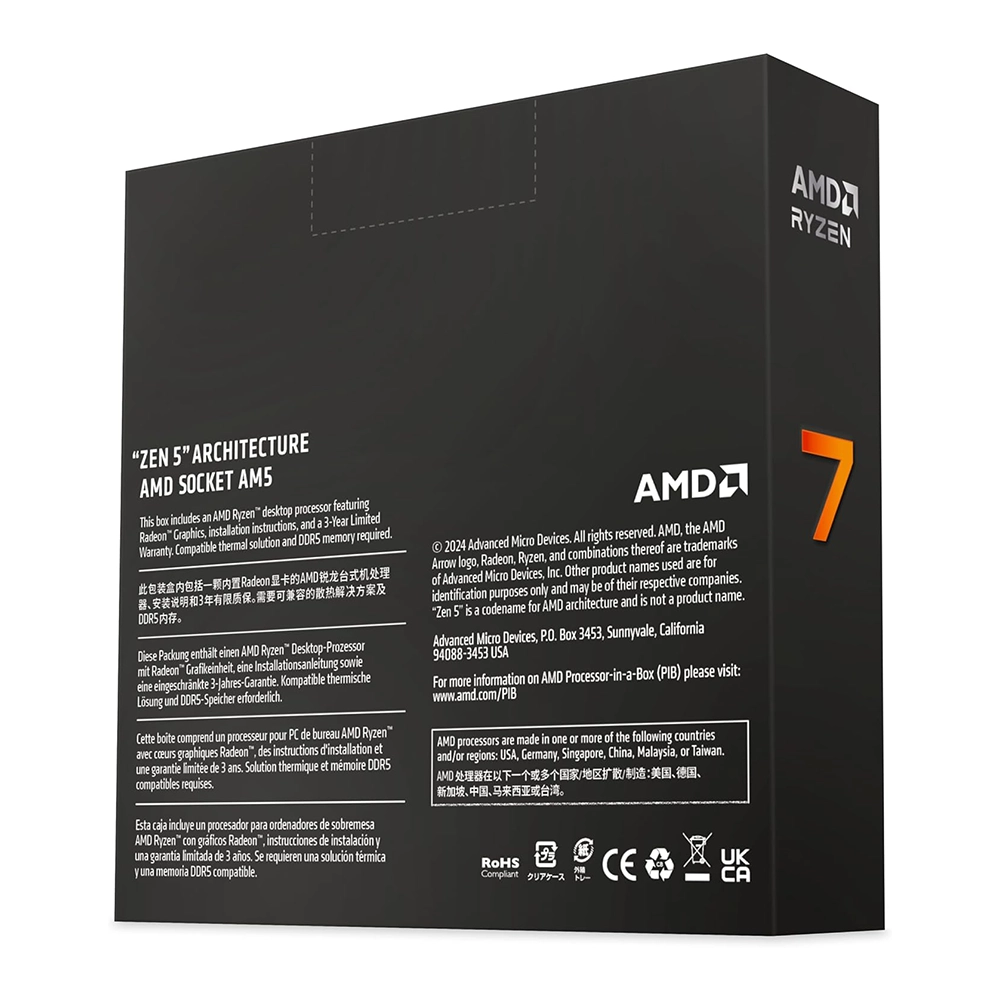 Procesador AMD Ryzen 7 9700X, up 5.5GHz, 8Core, 16Hilos, AM5-3