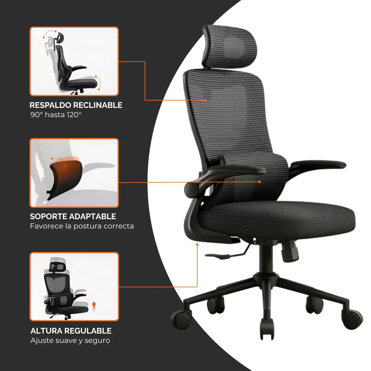 Silla De Escritorio Vanto Element Ergonómica Soporte Lumbar-3