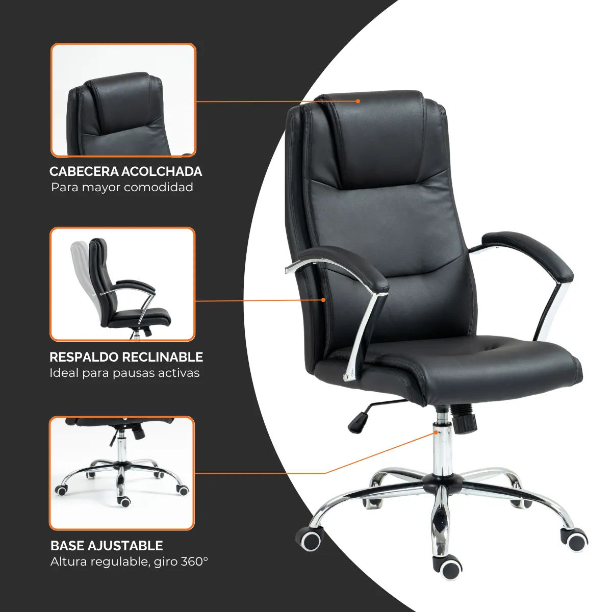 Silla Escritorio Oficina Vanto Ejecutiva Reclinable negro-4