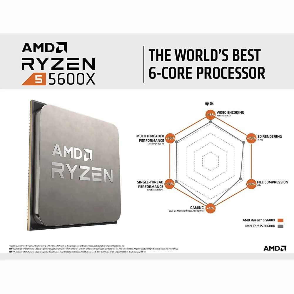   Procesador AMD Ryzen 5 5600X, 6-Core, 3,7Ghz (4,6Ghz Max Boost), Socket AM4, 65W-5