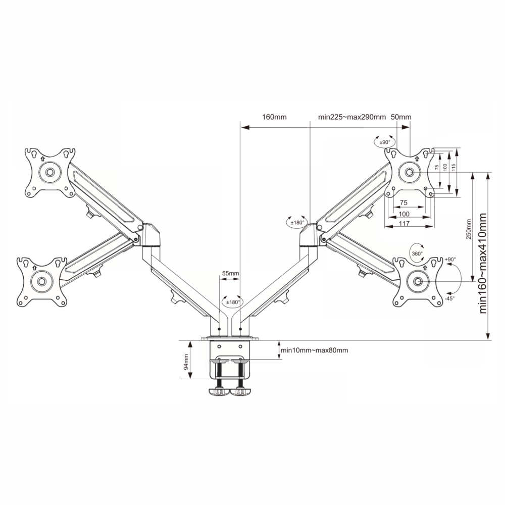 Soporte para Doble Monitor y Notebook con Neumático, 10″- 32″, uso escritorio-7