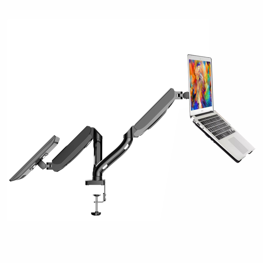 Soporte para Doble Monitor y Notebook con Neumático, 10″- 32″, uso escritorio-1