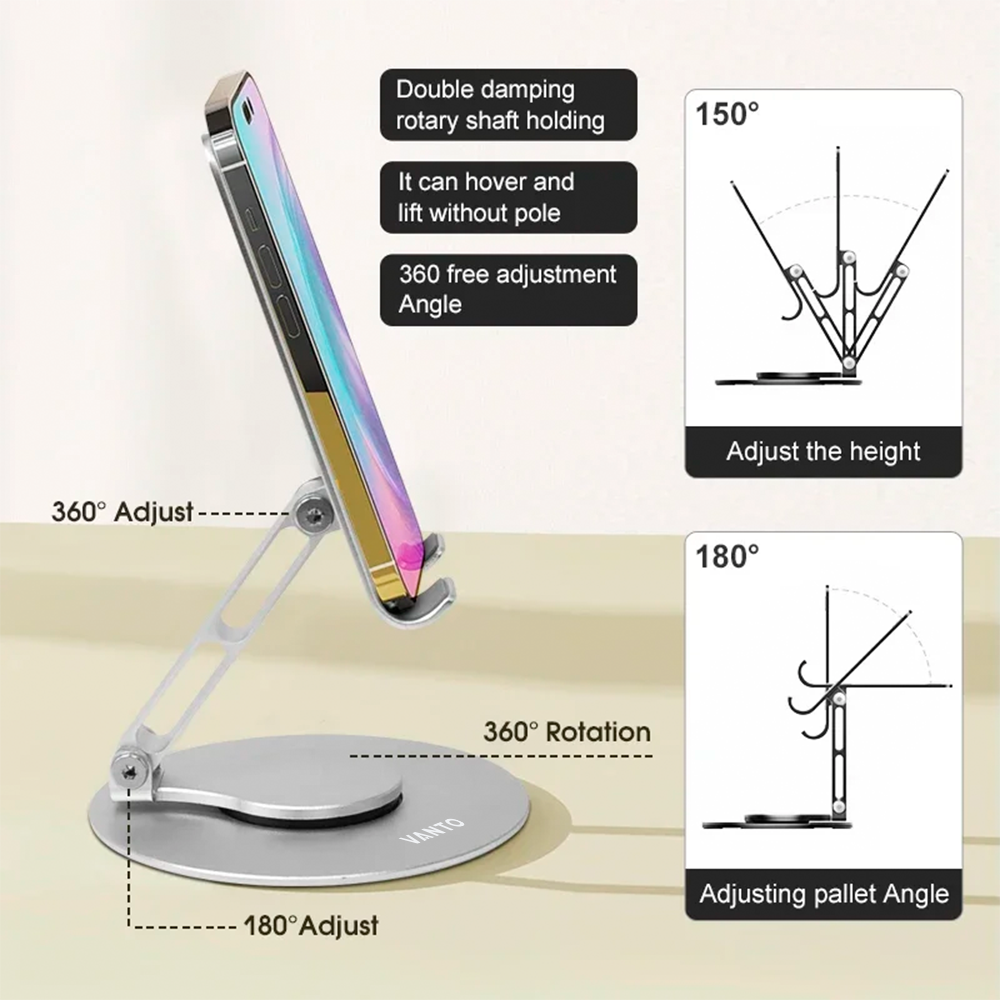 Soporte Acero Base Giratoria Para Celular iPad Tablet Vanto-4