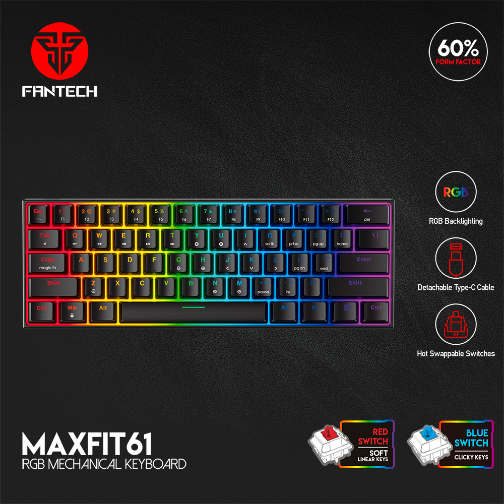 Teclado Mecánico al 60% Fantech MAXFIT61 MK857 Black Edition-7