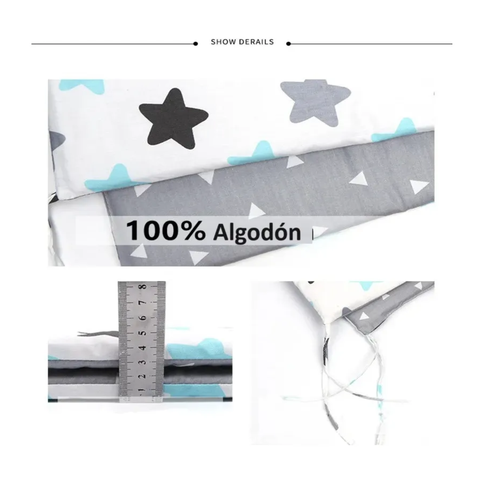 Protector Cuna Bumper De Algodón Acolchado 200 Cm X 30 Cm-2