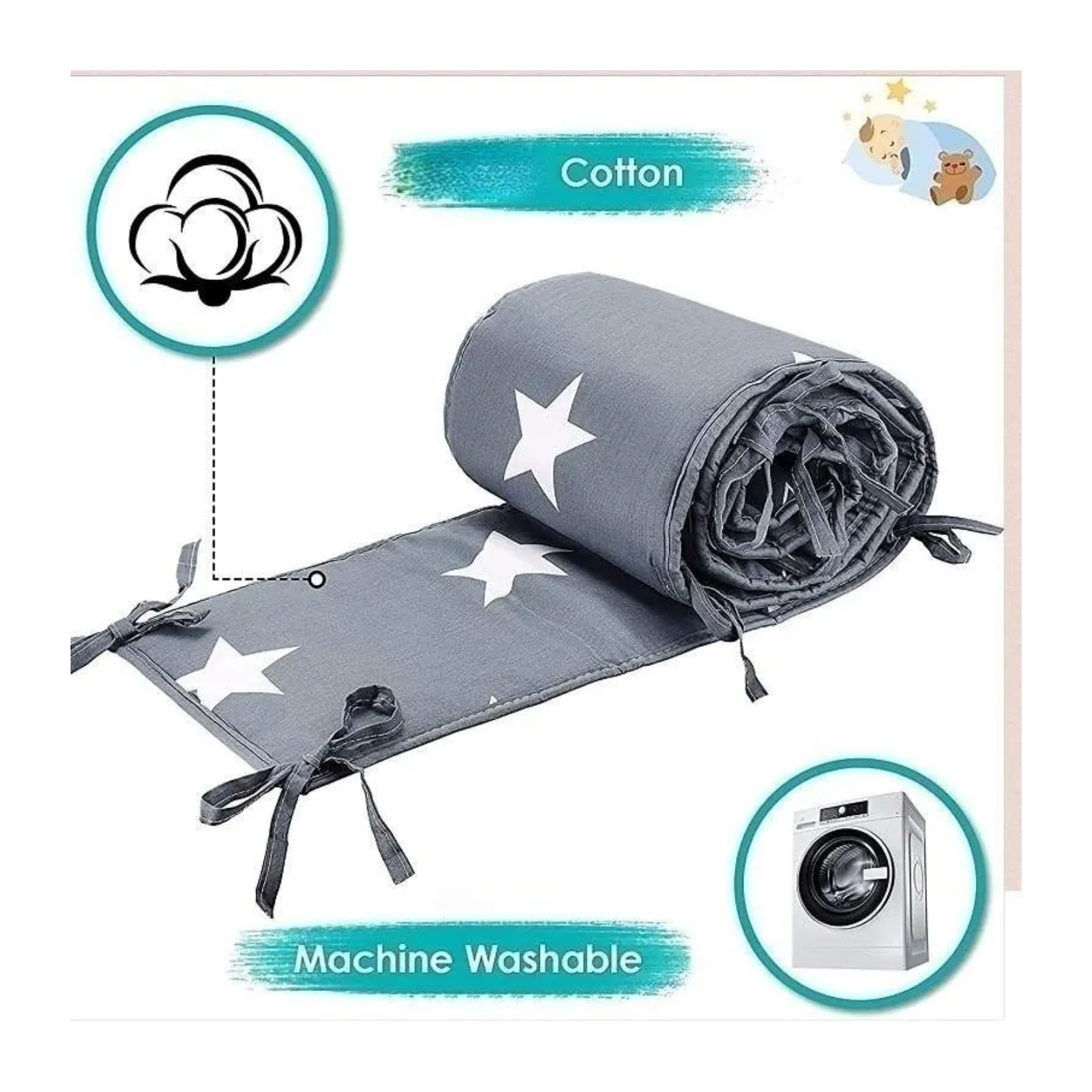 Protector Cuna Bumper De Algodón Acolchado 200 Cm X 30 Cm-3