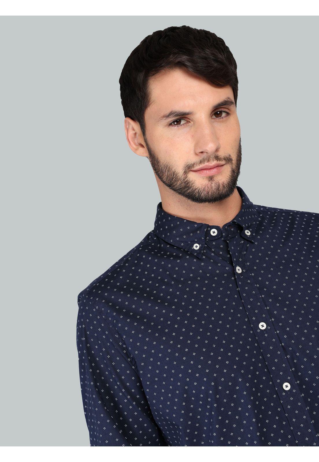 Camisa Print Spandex Regular Fit Azul Marino Arrow CM33011AZ-2