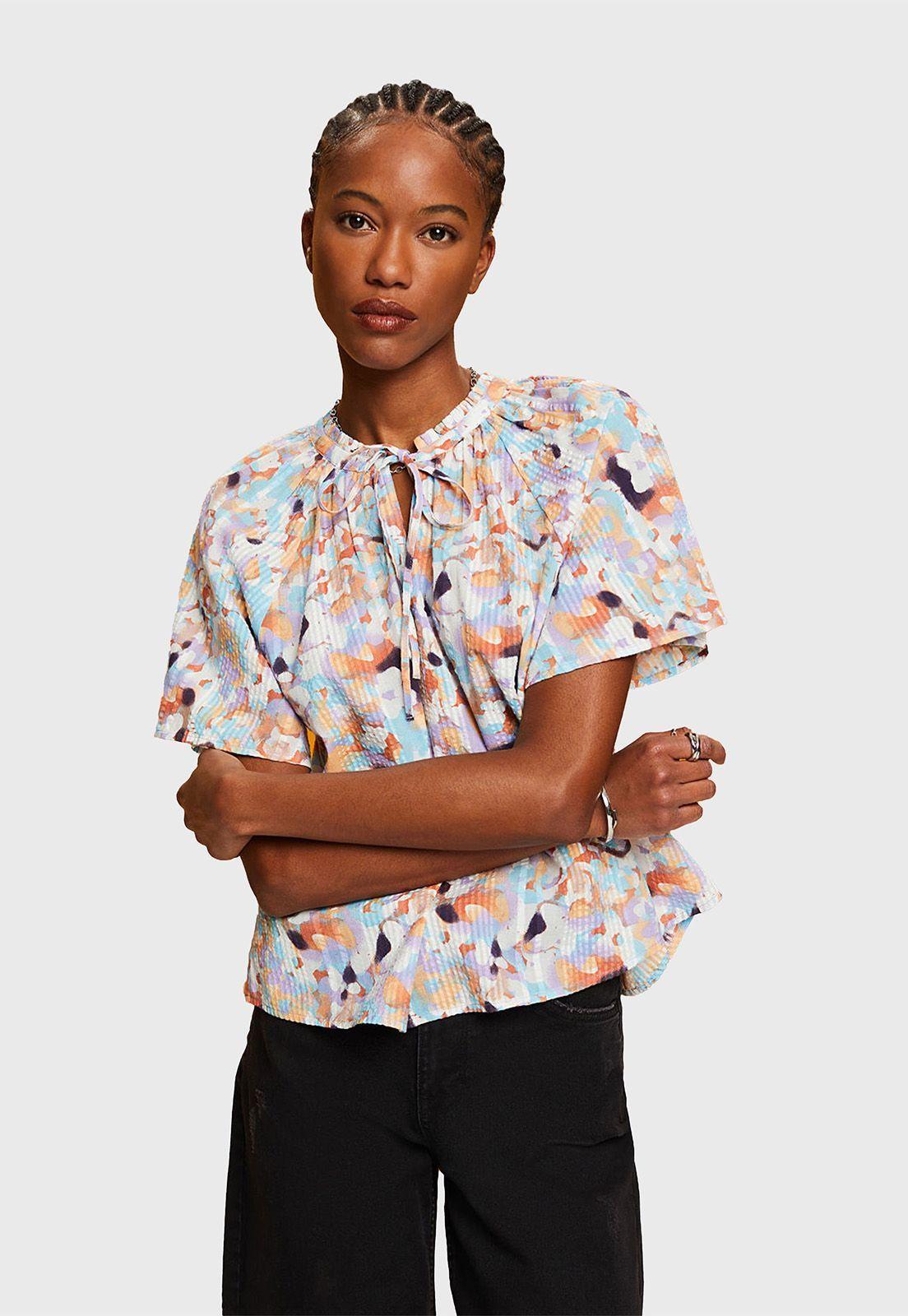 Blusa Estampada Con Cuello Fruncido Mujer Esprit-0