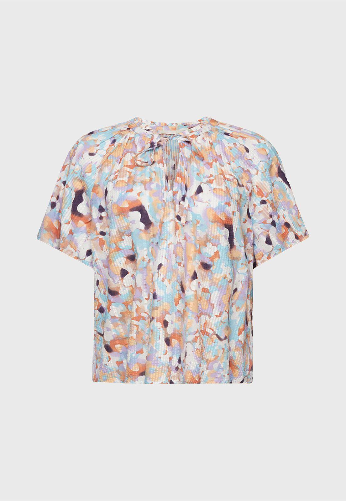 Blusa Estampada Con Cuello Fruncido Mujer Esprit-3
