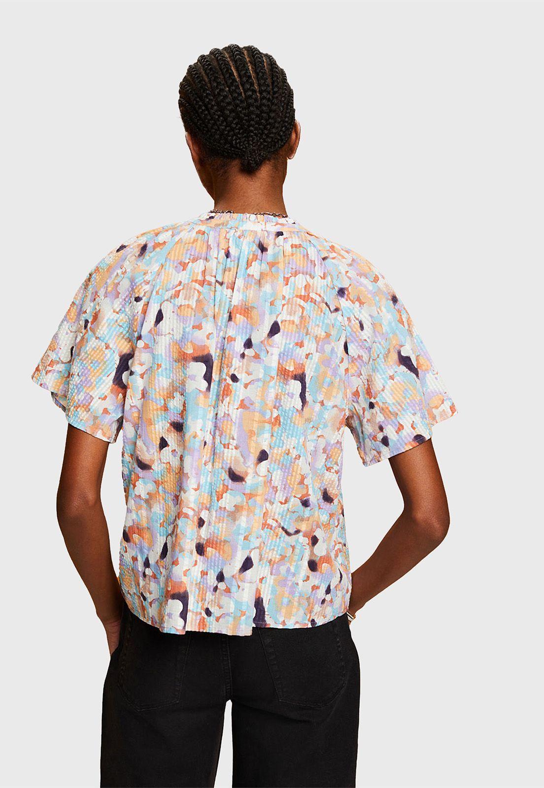 Blusa Estampada Con Cuello Fruncido Mujer Esprit-1