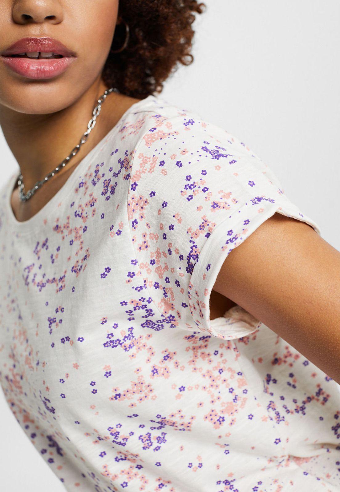 Polera Estampado Flores Pequeñas Mujer Esprit Naranja-3