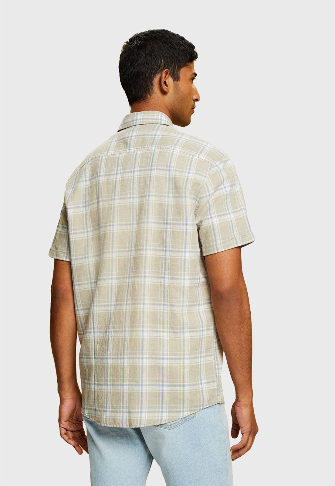 Camisa De Manga Corta A Cuadros Hombre Esprit Azul marino-1