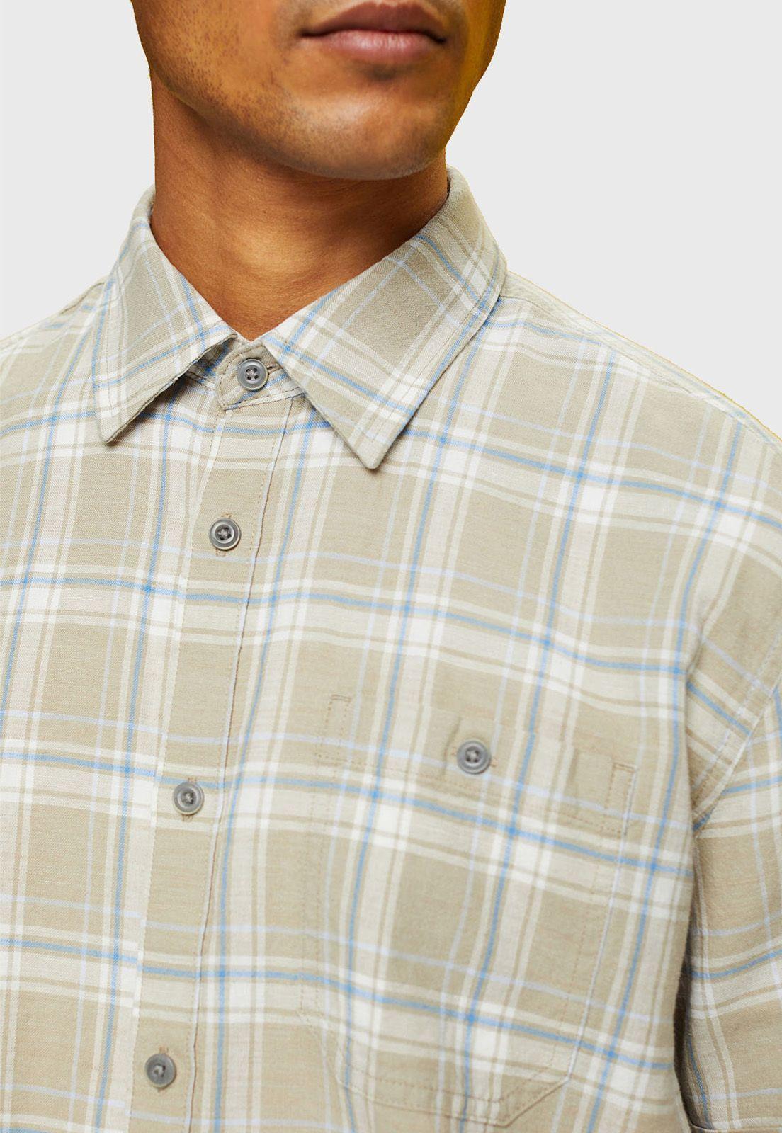 Camisa De Manga Corta A Cuadros Hombre Esprit Azul marino-2