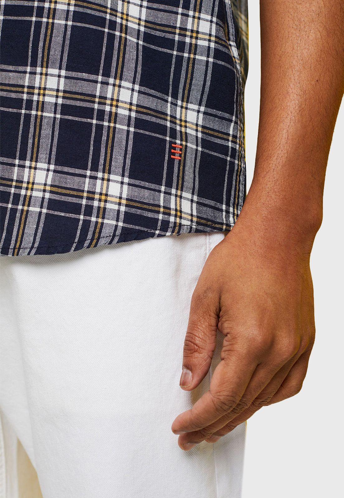 Camisa De Manga Corta A Cuadros Hombre Esprit Azul marino-2