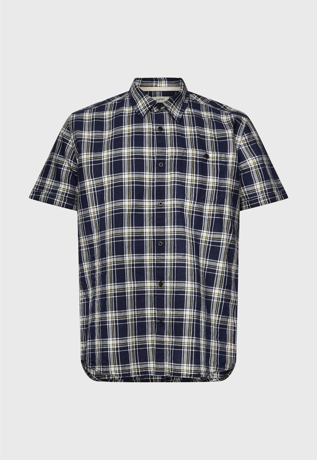 Camisa De Manga Corta A Cuadros Hombre Esprit Azul marino-3