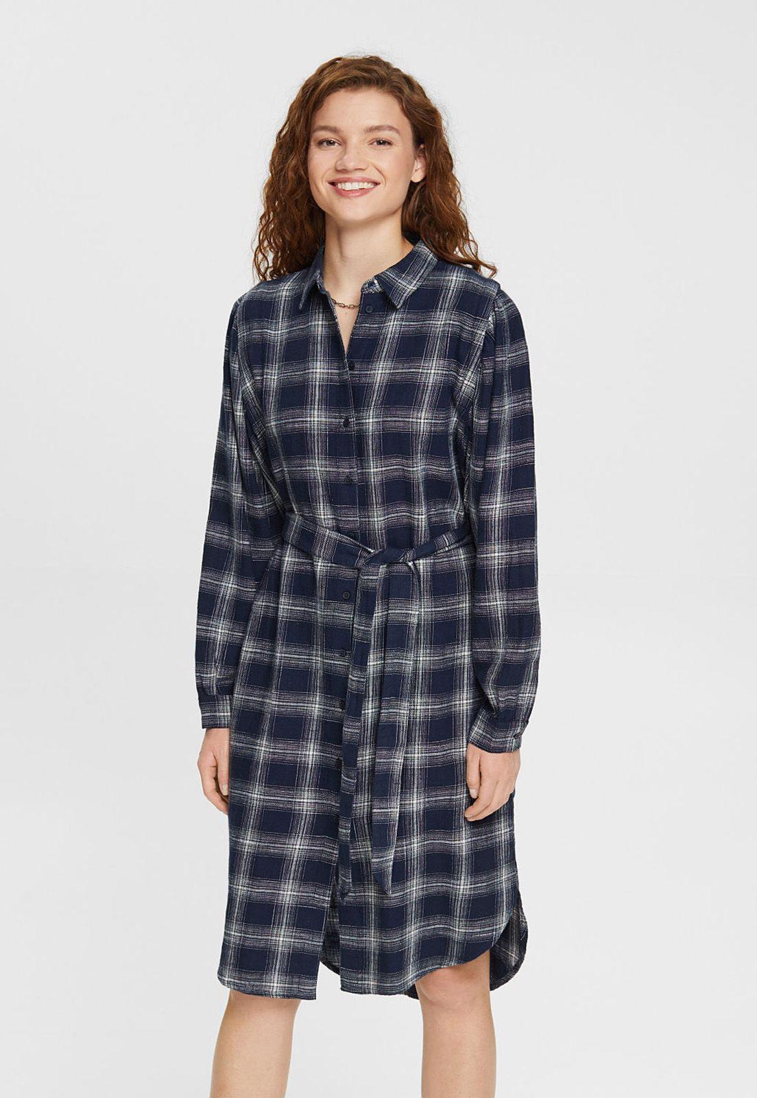 Vestido Camisero A Cuadros Mujer Esprit-0