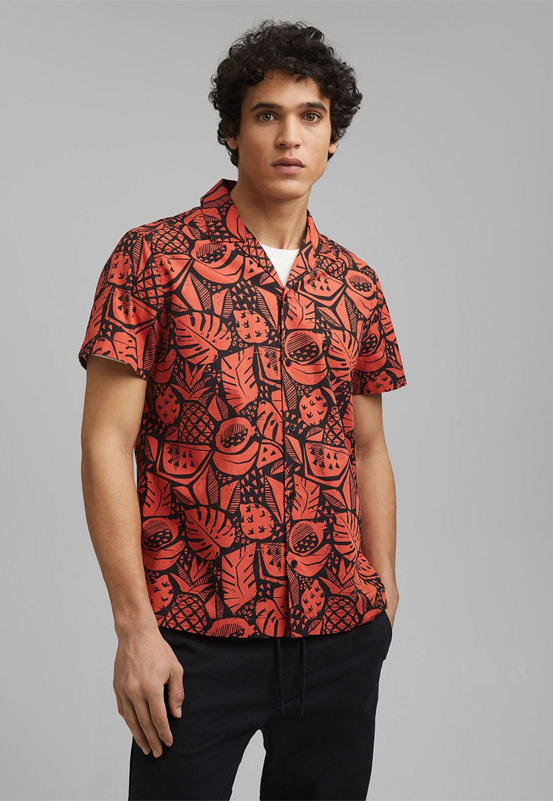Camisa Regular Con Estampado Esprit Azul oscuro-4