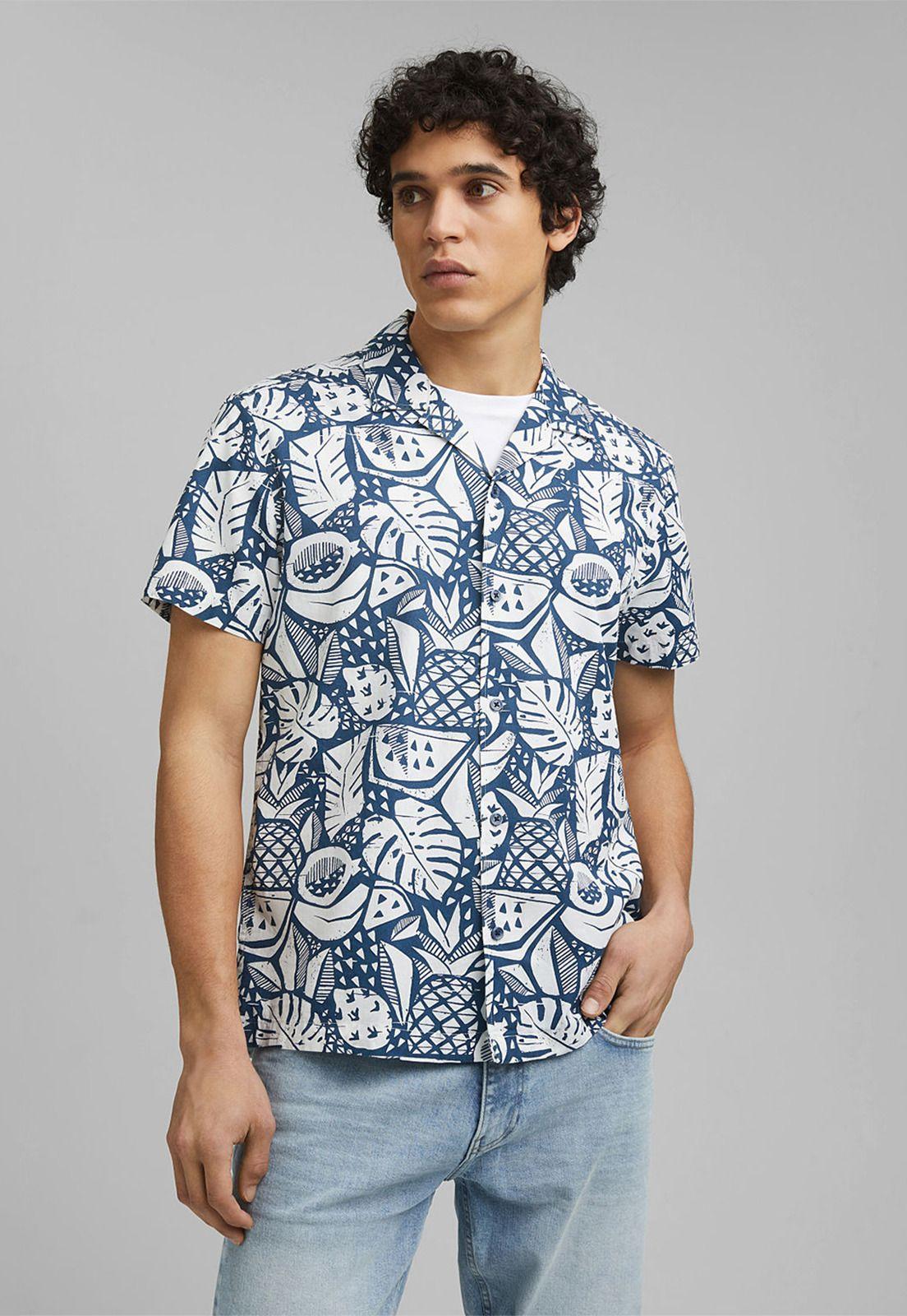 Camisa Regular Con Estampado Esprit Azul oscuro-0