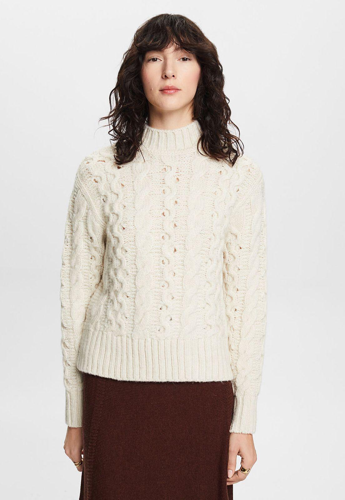Sweater de punto grueso con diseño trenzado Mujer Esprit-0