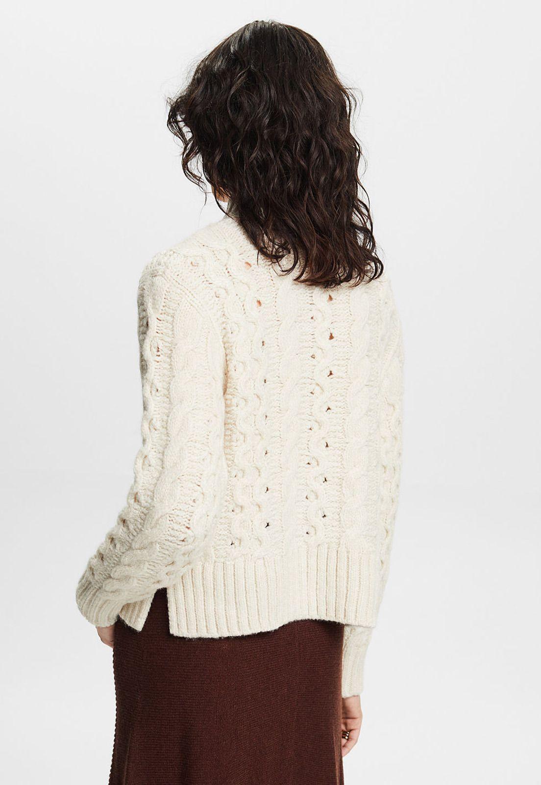 Sweater de punto grueso con diseño trenzado Mujer Esprit-1