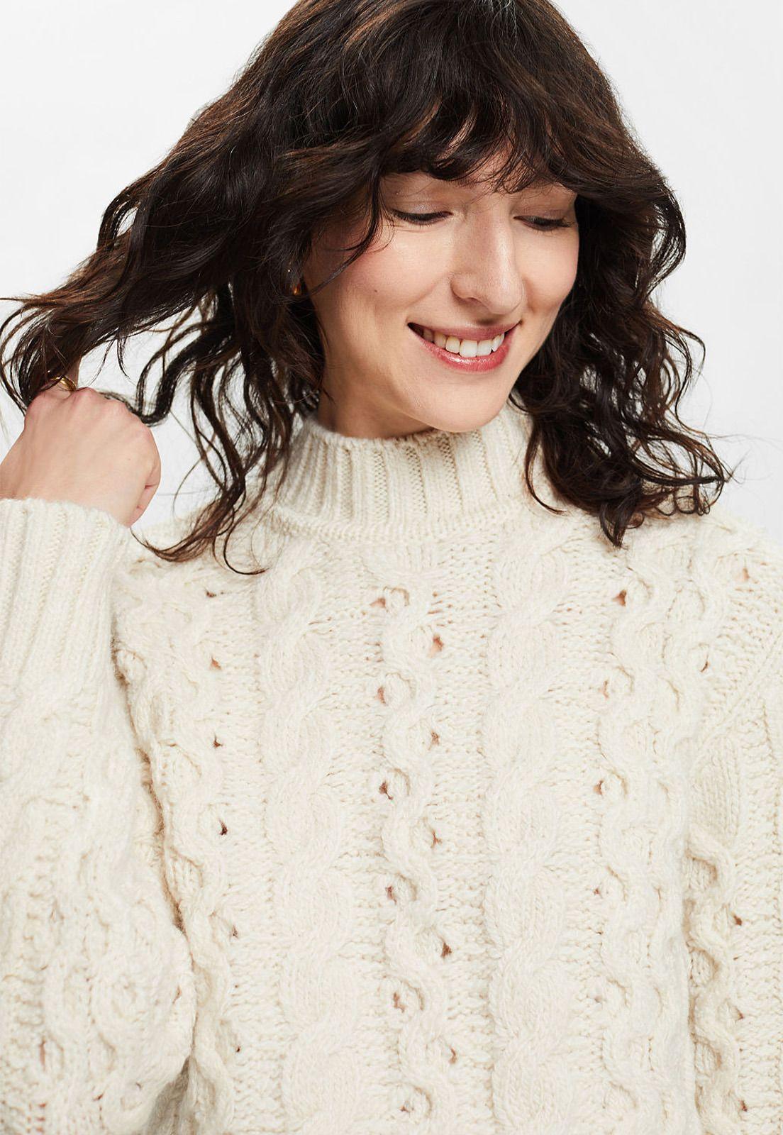 Sweater de punto grueso con diseño trenzado Mujer Esprit-2