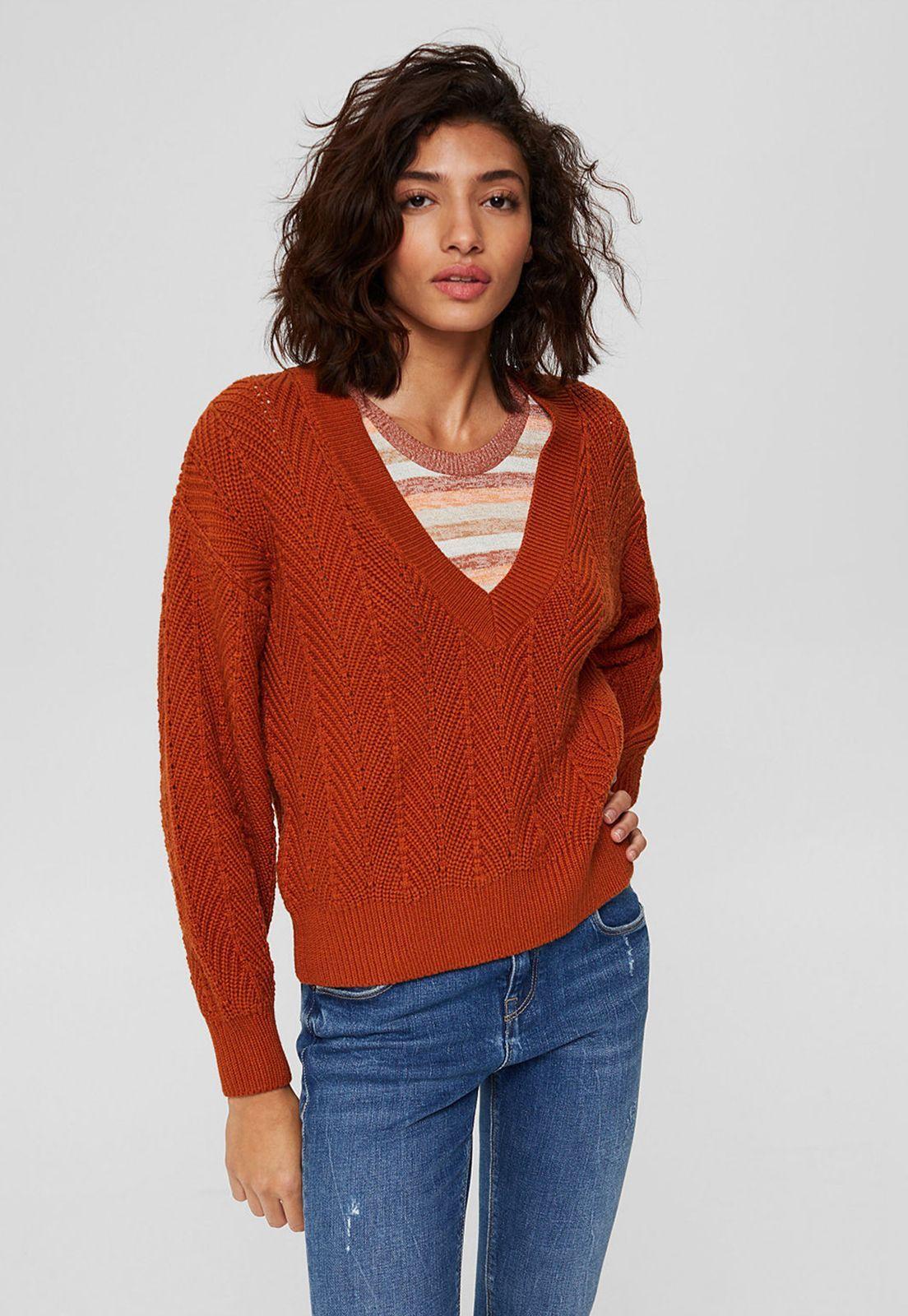 Sweater Mujer Liso Con Textura Esprit Naranja-0