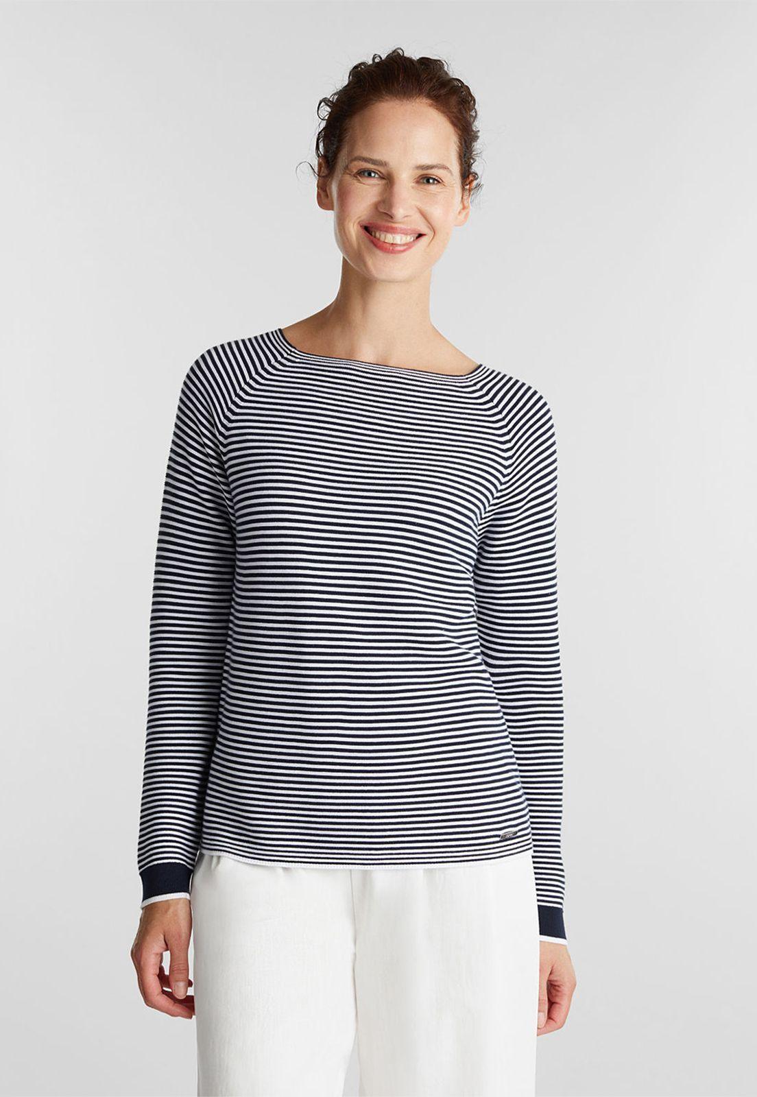 Sweater A Rayas Con Mangas Raglán Mujer Esprit Azul marino-0