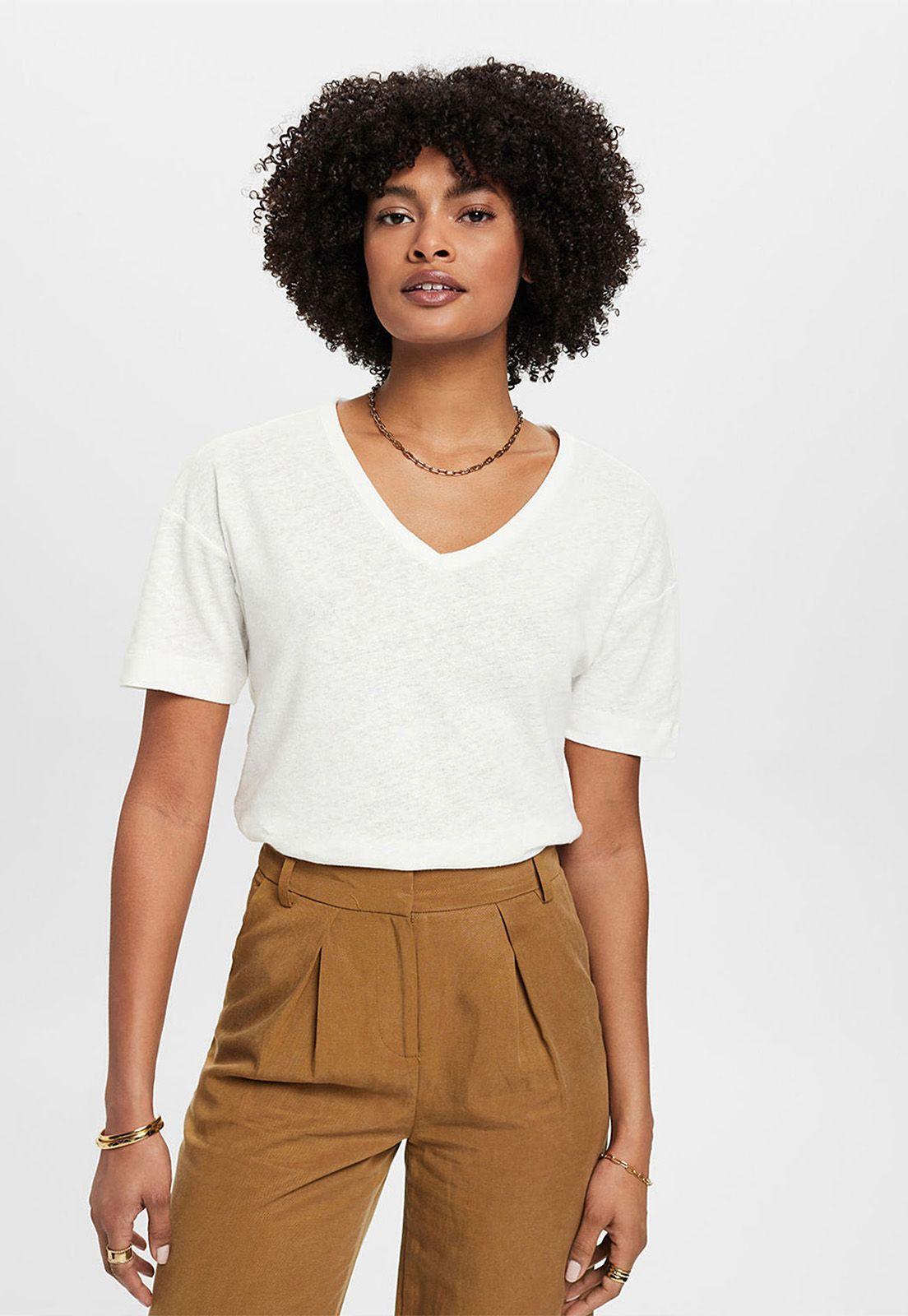 Polera En Mezcla De Lino Clásica Mujer Esprit-0