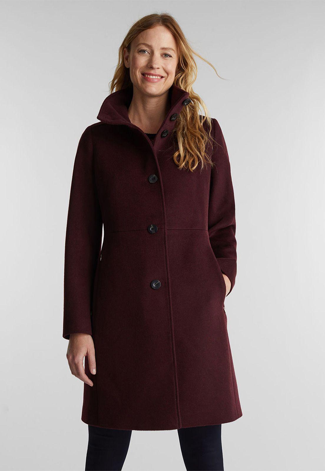 Abrigo Mujer Cuello Alto Con Lana Esprit-1