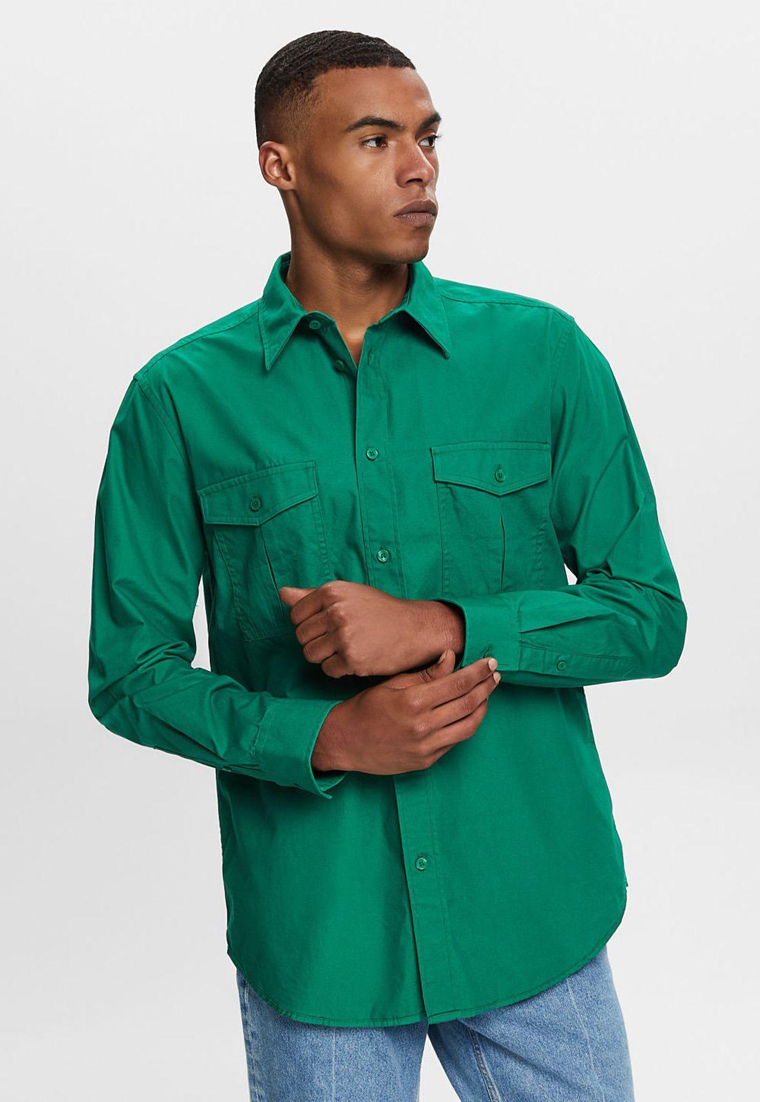 Camisa Manga Larga Con Dos Bolsillos Hombre Esprit Azul cielo-0