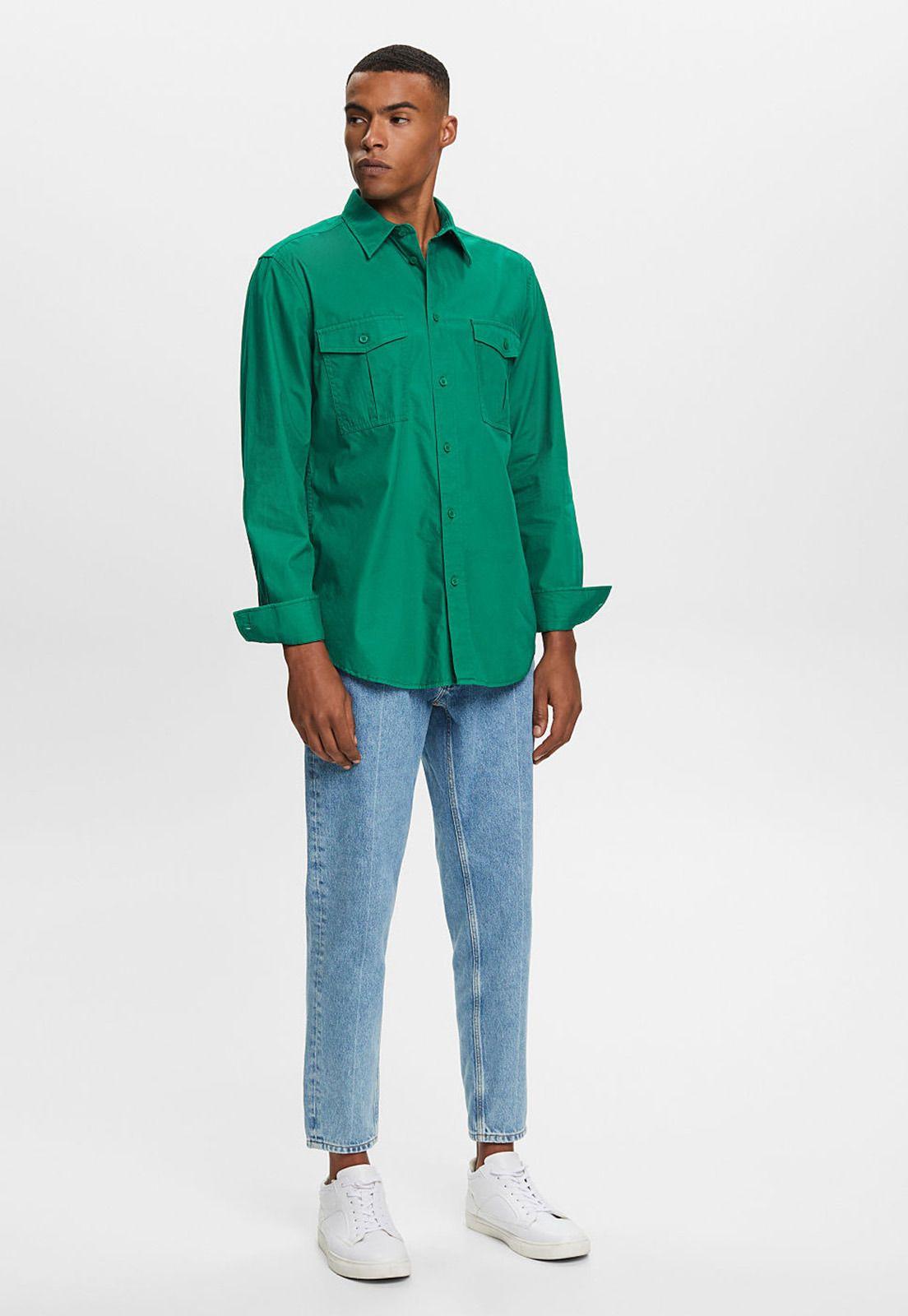 Camisa Manga Larga Con Dos Bolsillos Hombre Esprit Azul cielo-2