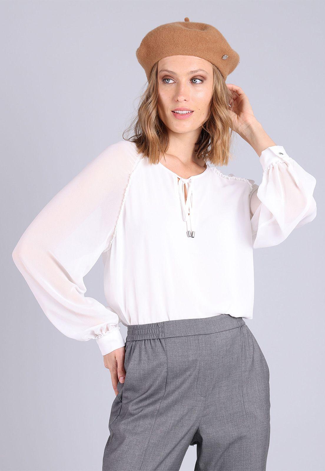 Blusa manga larga con escote abierto Mujer Esprit-0