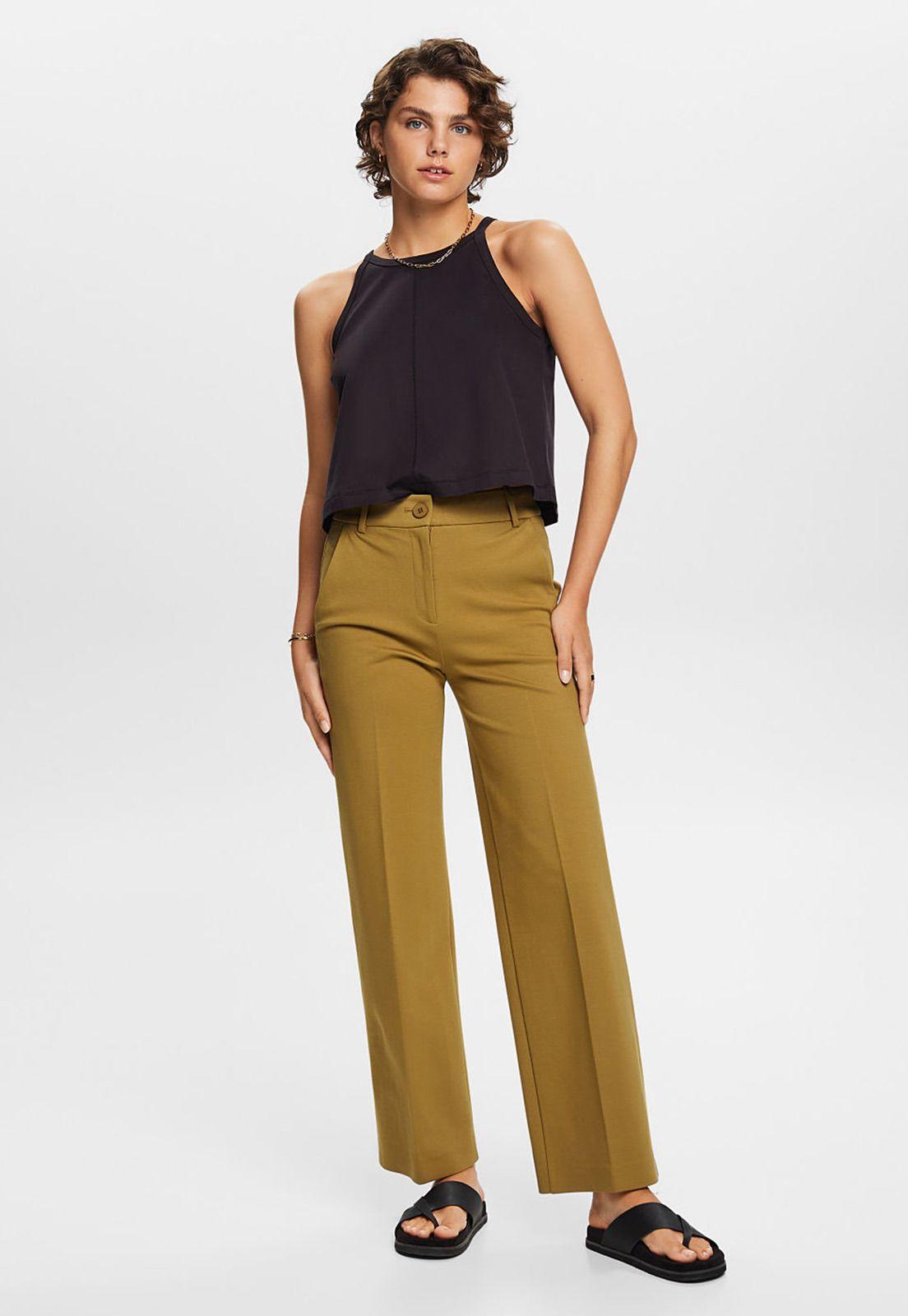 Pantalón corte recto y cintura con trabillas Mujer Esprit-2