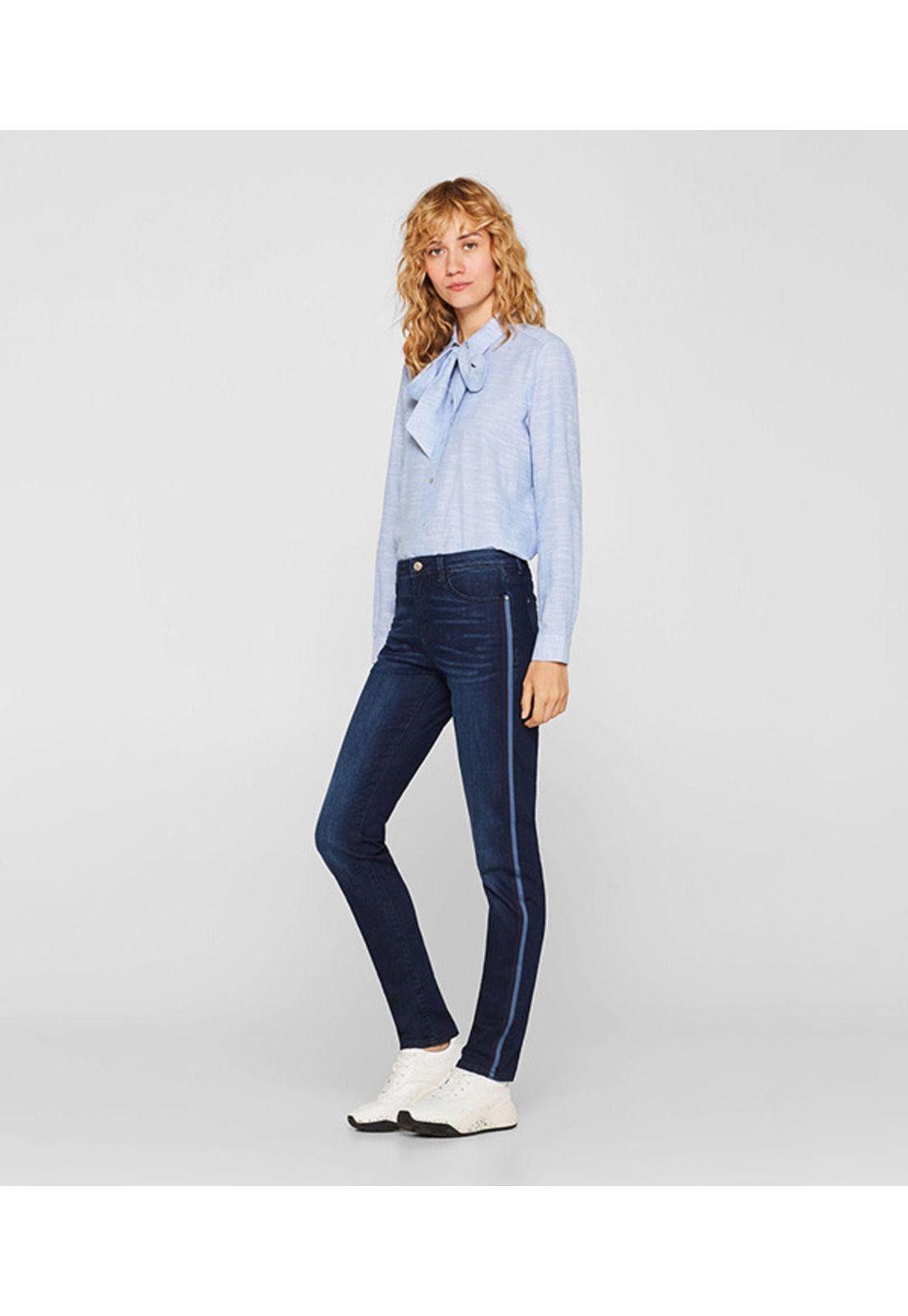 Jeans elásticos con rayas de cintas-0