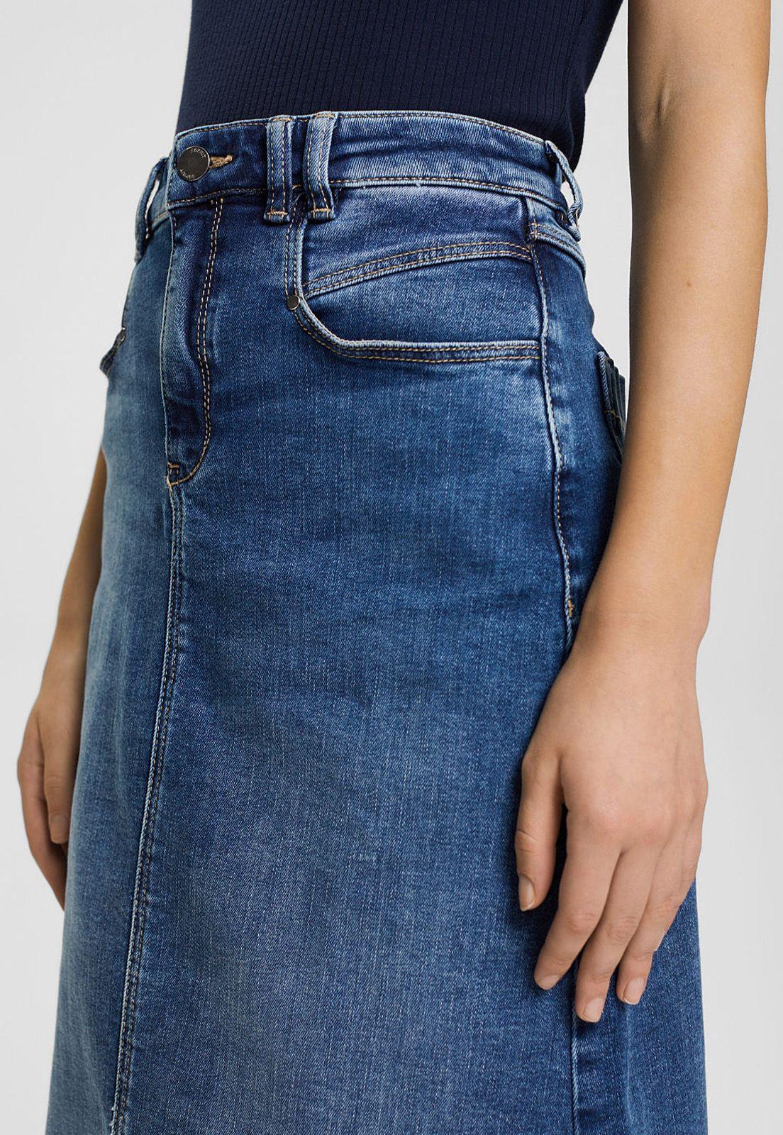 Falda Midi Jeans Con Cuatro Bolsillos Mujer Esprit-2