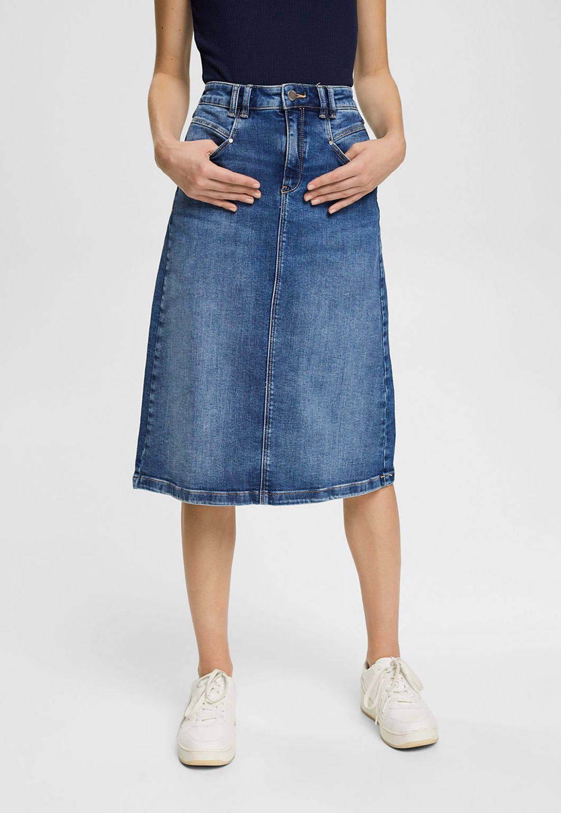 Falda Midi Jeans Con Cuatro Bolsillos Mujer Esprit-0