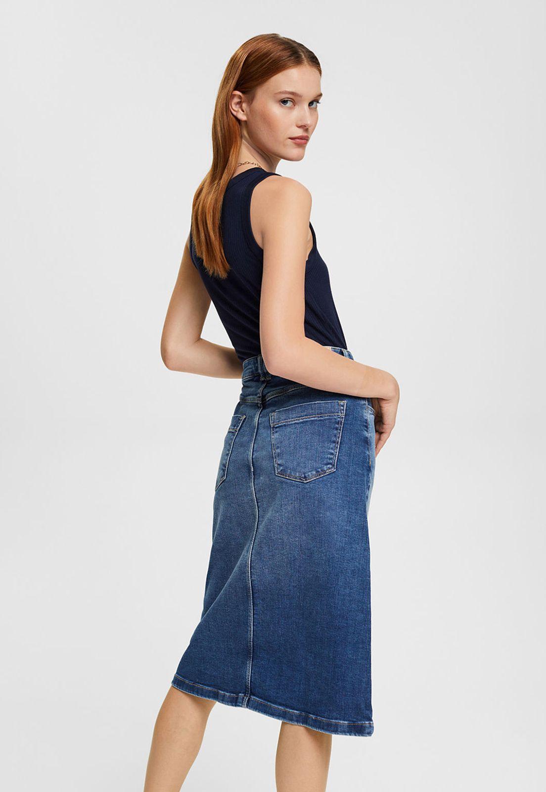 Falda Midi Jeans Con Cuatro Bolsillos Mujer Esprit-1