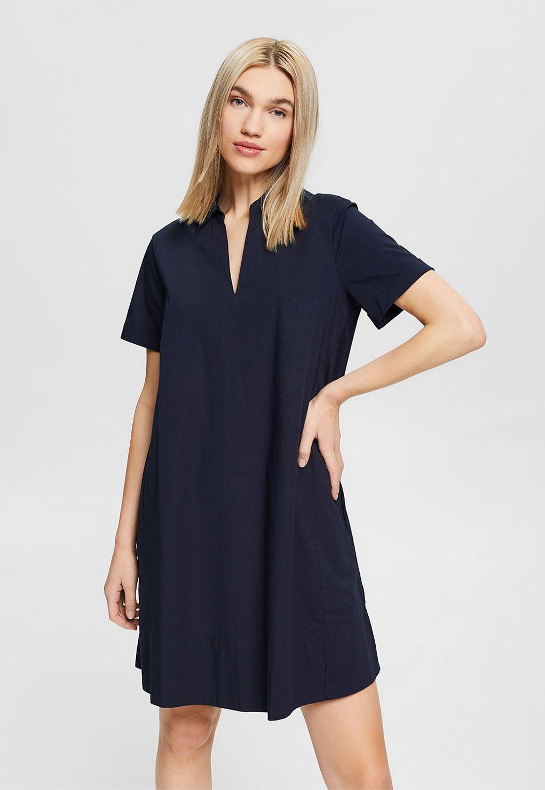 Vestido Camisero De Algodón Elástico Esprit Azul marino-0