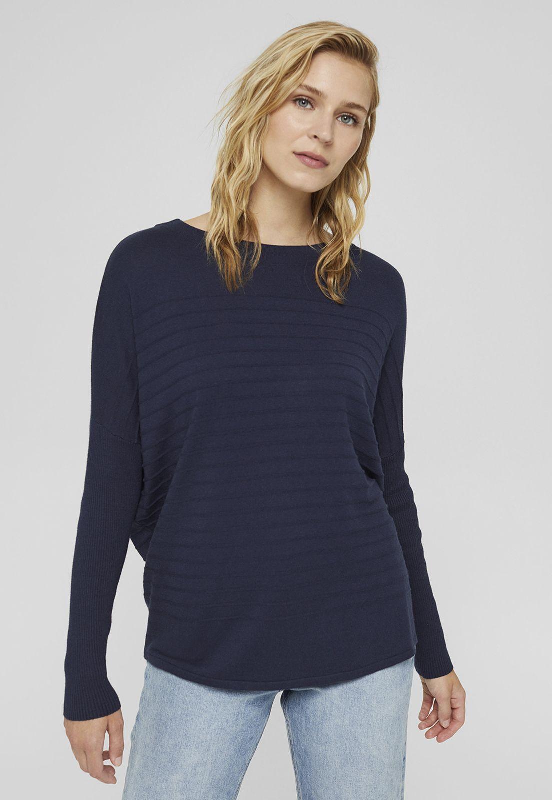 Sweater Mujer Liso Con Textura Esprit Azul marino-0