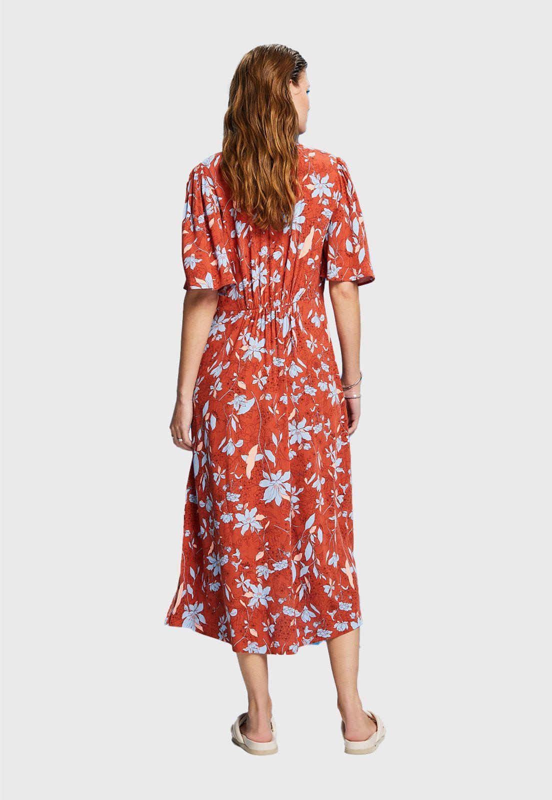 Vestido Midi Estampado Mangas Anchas Mujer Esprit-1