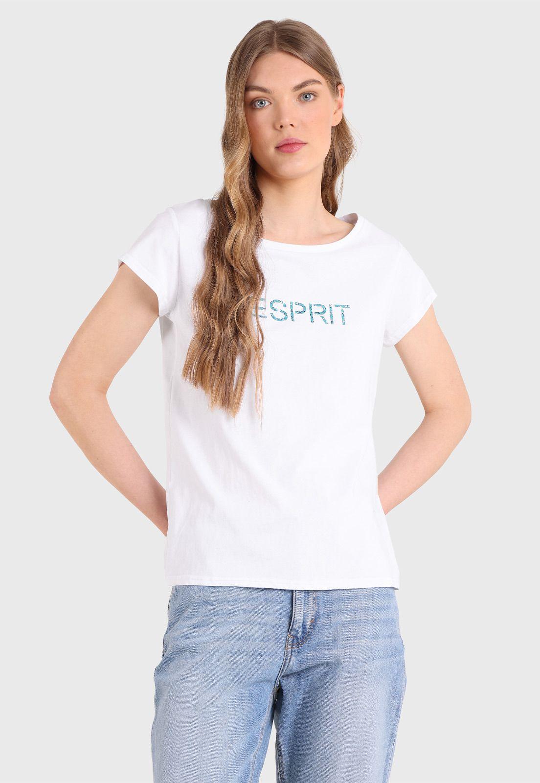 Polera Básica Cuello Redondo Con Logo Estampado Mujer Esprit-0