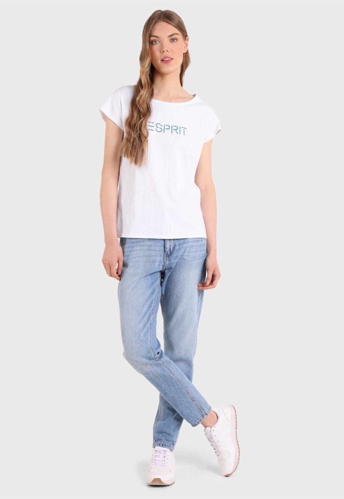 Polera Básica Cuello Redondo Con Logo Estampado Mujer Esprit-3
