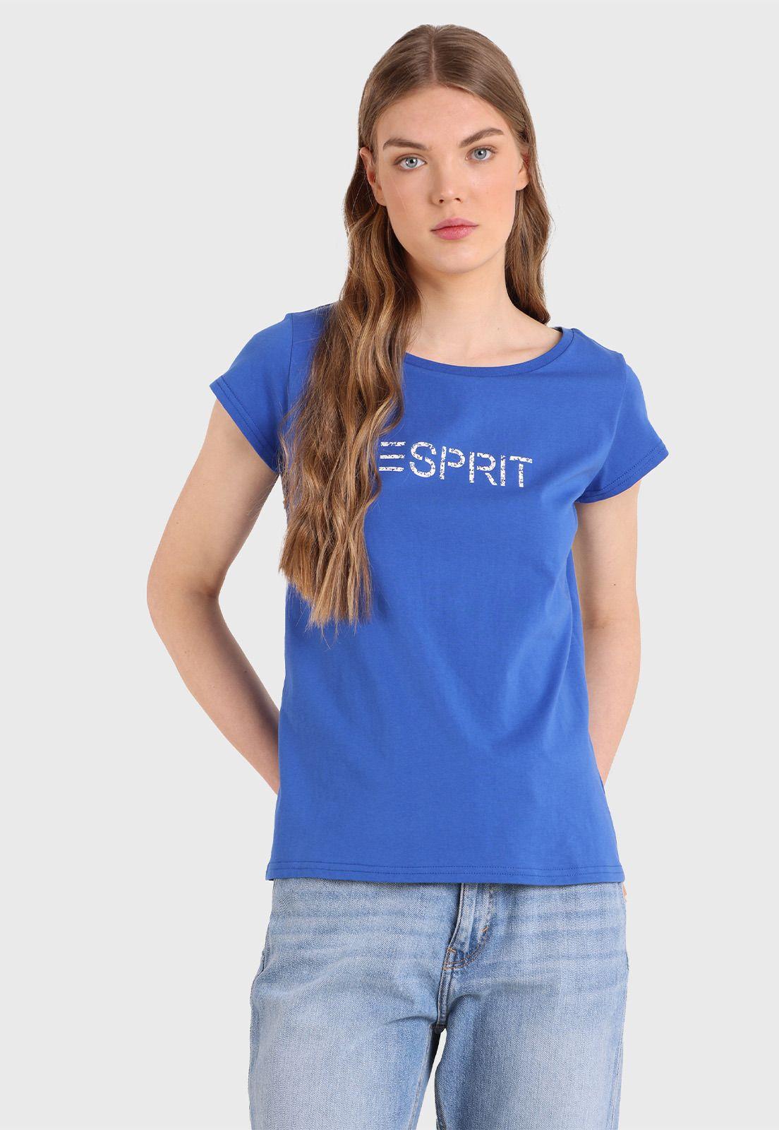 Polera Básica Cuello Redondo Con Logo Estampado Mujer Esprit-0