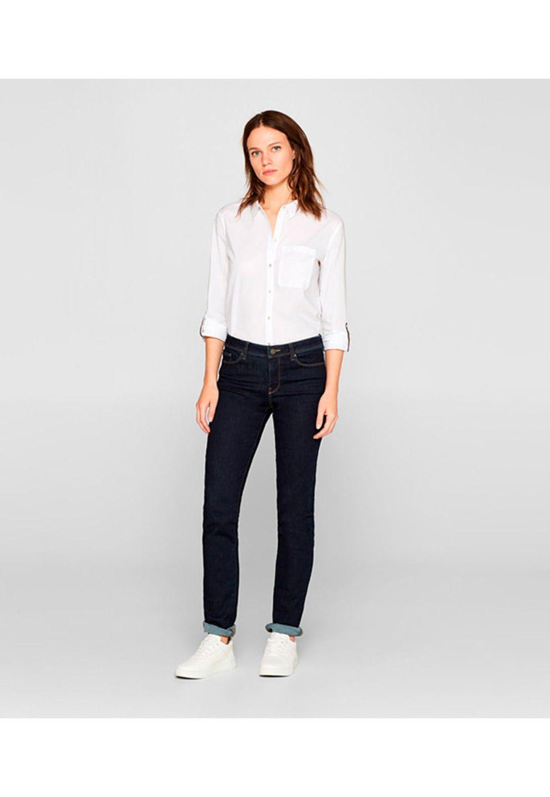Jeans straight medium rise con algodón ecológico-0