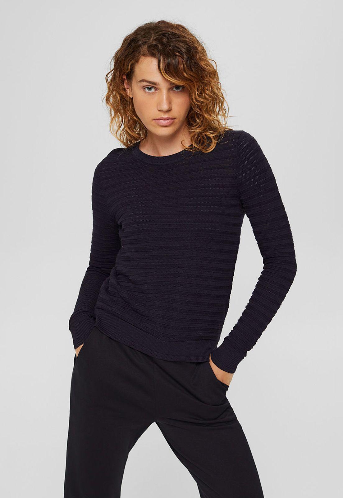 Sweater Con Textura A Rayas Esprit Azul marino-0