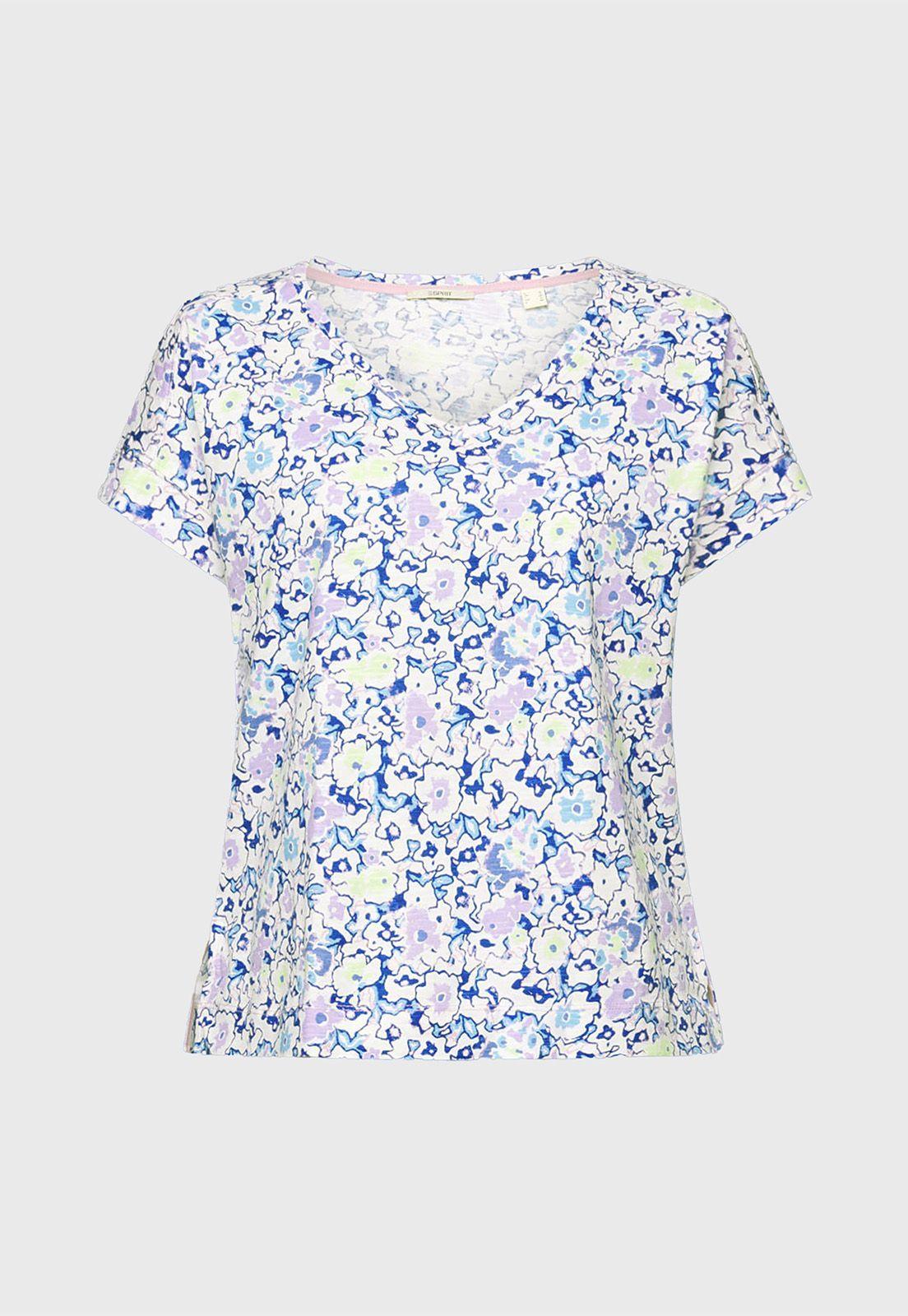 Polera De Algodón Estampada Cuello En V Mujer Esprit-3