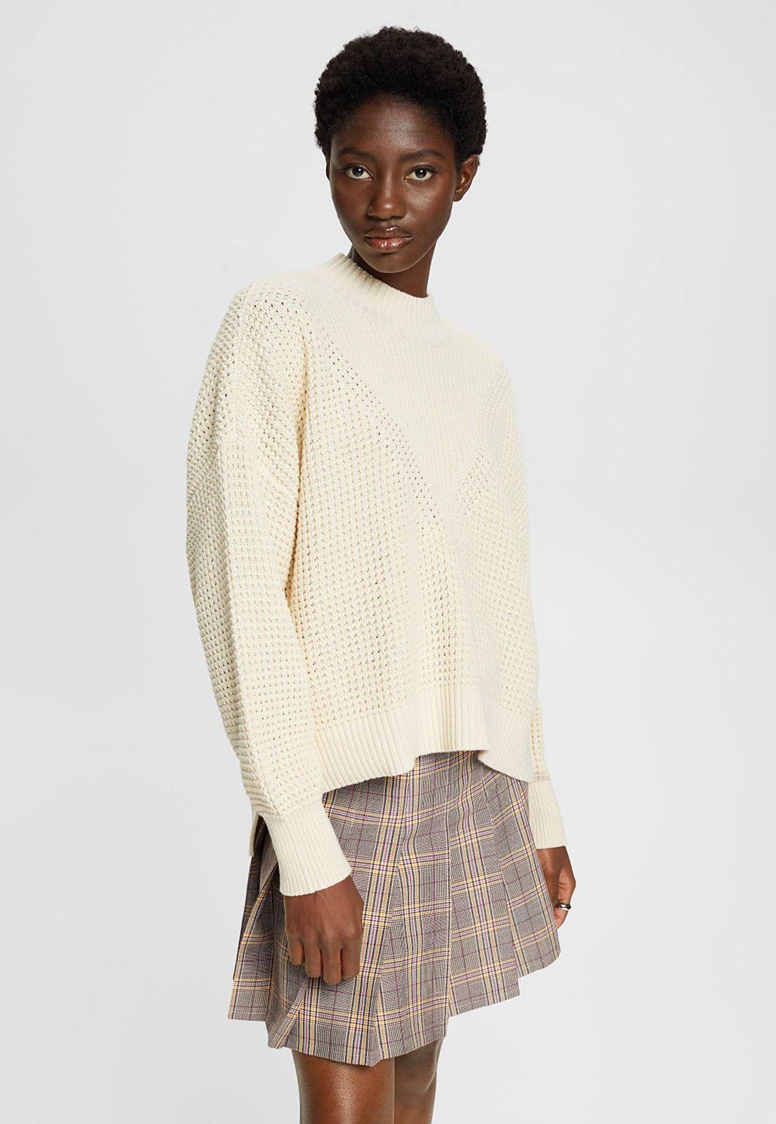 Sweater de punto con cuello alto holgado Mujer Esprit-0