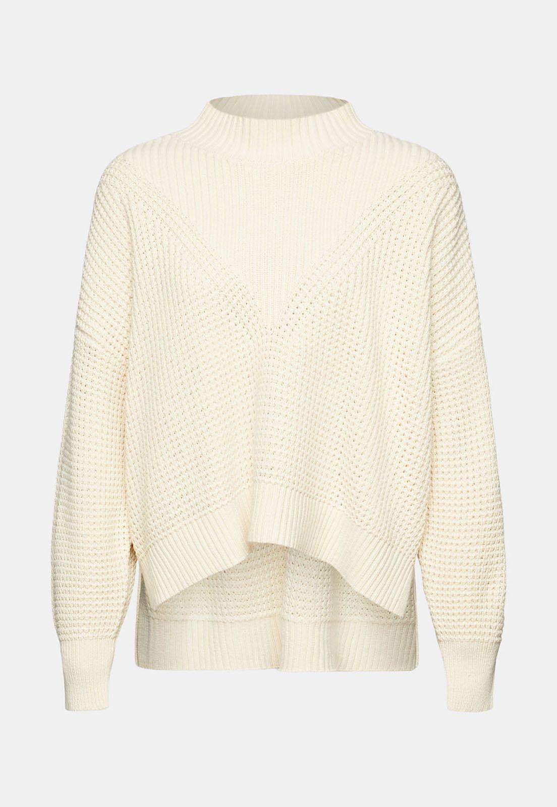 Sweater de punto con cuello alto holgado Mujer Esprit-3