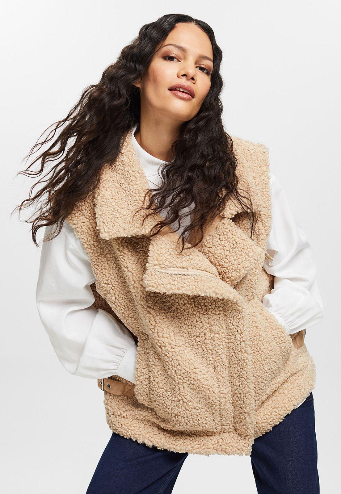 Chaqueta sin mangas de chiporro con solapas Mujer Esprit 083EE1H305-0