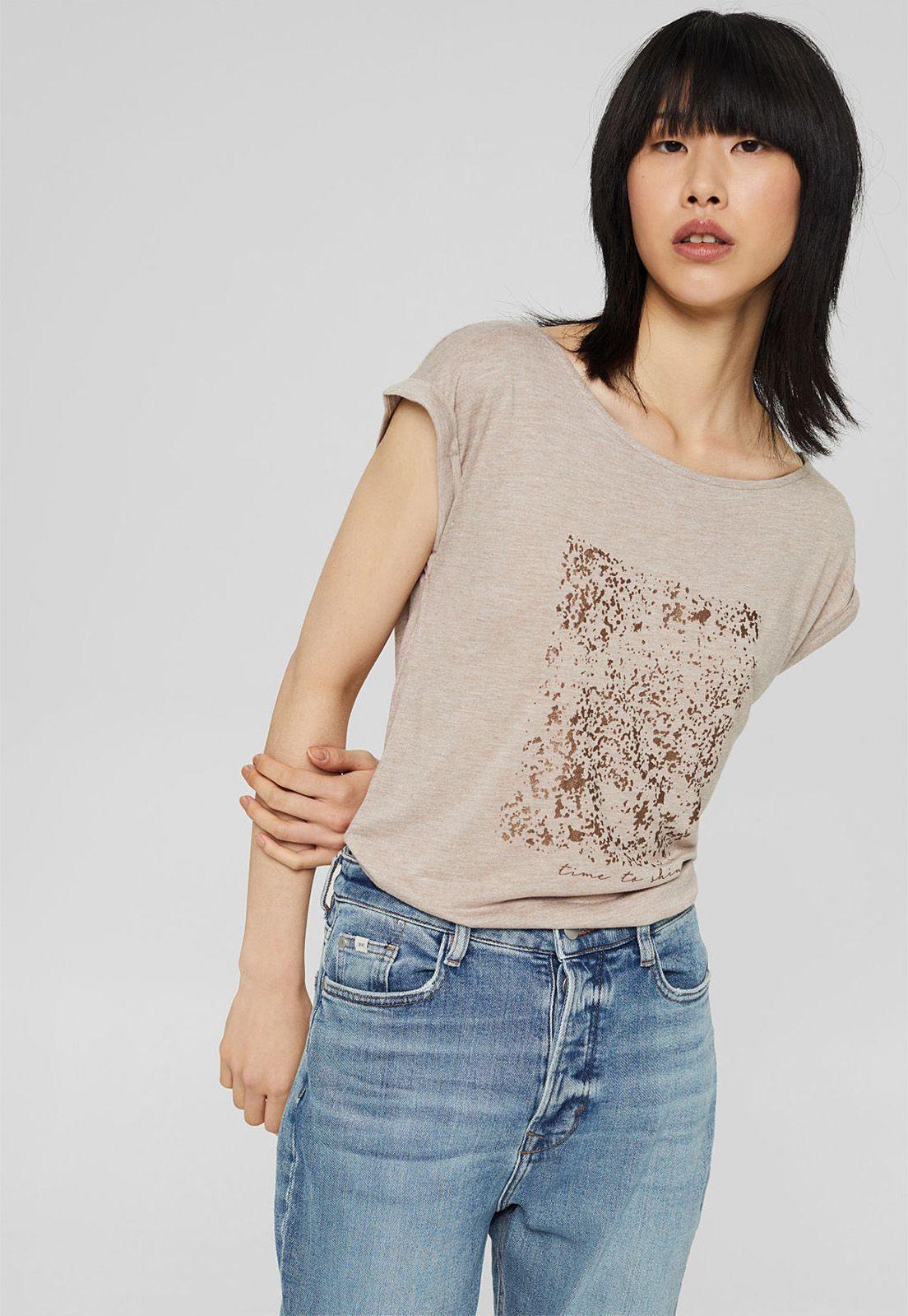 Polera Mujer Manga Corta Con Estampado Esprit Azul marino-0